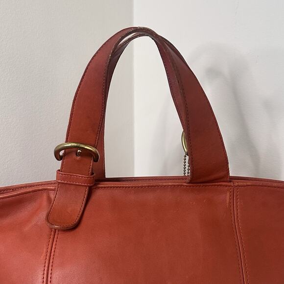 Vintage 90s Coach Red/Orange 4133 Waverly Leather Tote Bag w/ Original Hang Tag - Picture 7 of 14